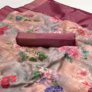 Multicolor Floral Digital Printed Linen Saree