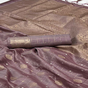 Mauve Woven Art Silk Saree With Tassels