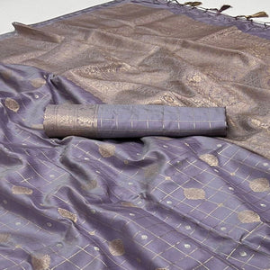 Dusty Lavender Woven Art Silk Saree With Tassels
