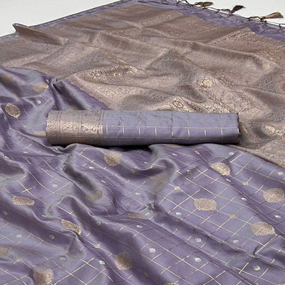 Dusty Lavender Woven Art Silk Saree With Tassels