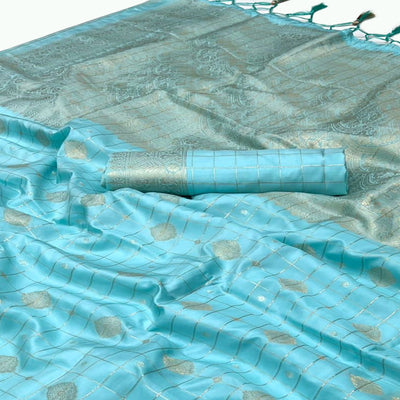 Blue Woven Art Silk Saree With Tassels