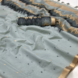 Grey Woven Cotton Silk Saree