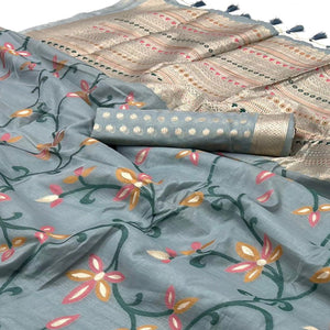 grey-floral-woven-cotton-silk-saree-with-tassels-1