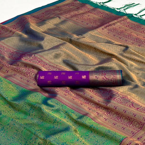 green-floral-woven-art-silk-saree-with-tassels-2