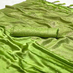 green-zari-woven-satin-saree-with-tassels