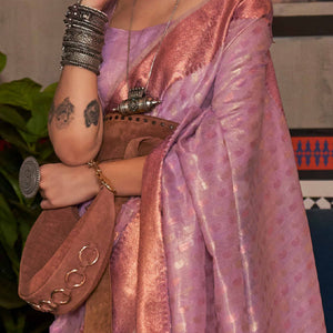 Lavender Handloom Zari Woven Tissue Saree