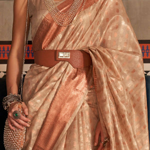 Cream Handloom Zari Woven Tissue Saree