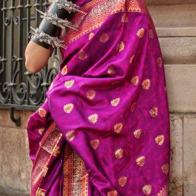 Magenta Floral Zari Work Woven Banarasi Silk Saree