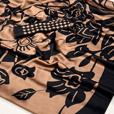 Brown & Black Contemporary Printed Satin Saree