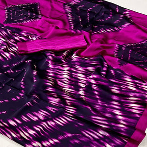Magenta & Purple Contemporary Printed Satin Saree