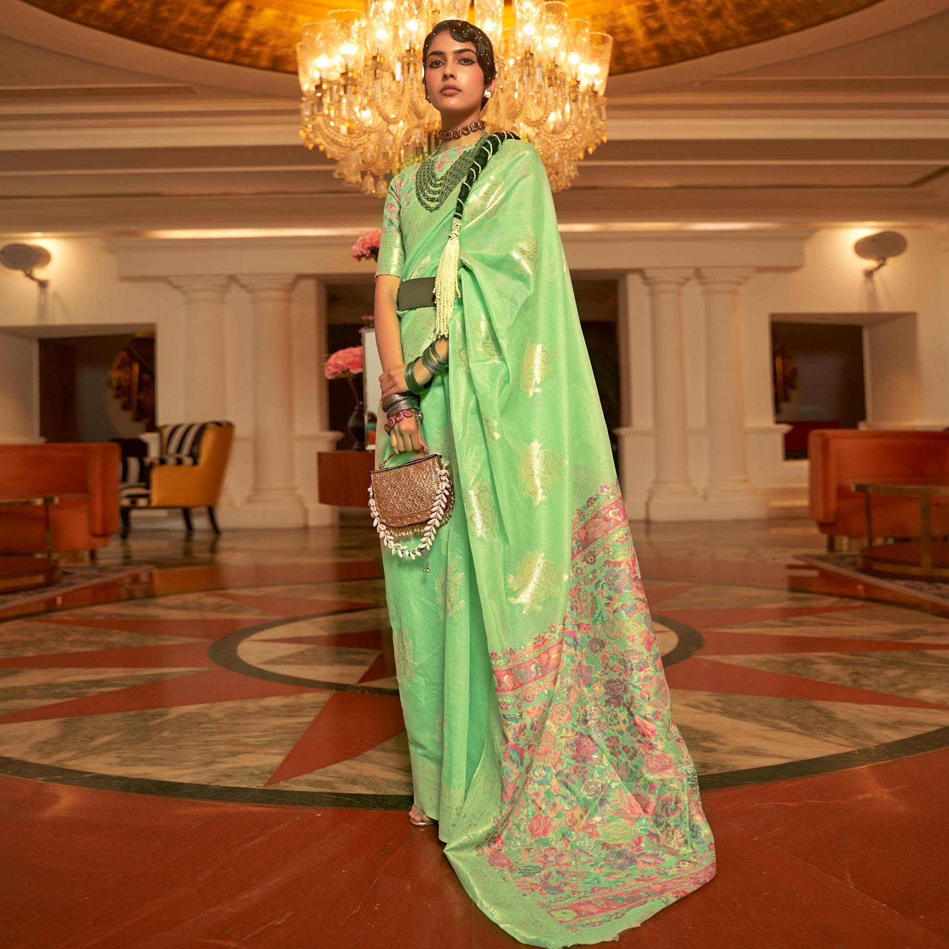 green-floral-woven-modal-saree-1