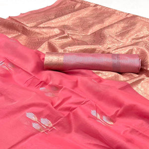 Gajri Pink Zari Woven Linen Saree