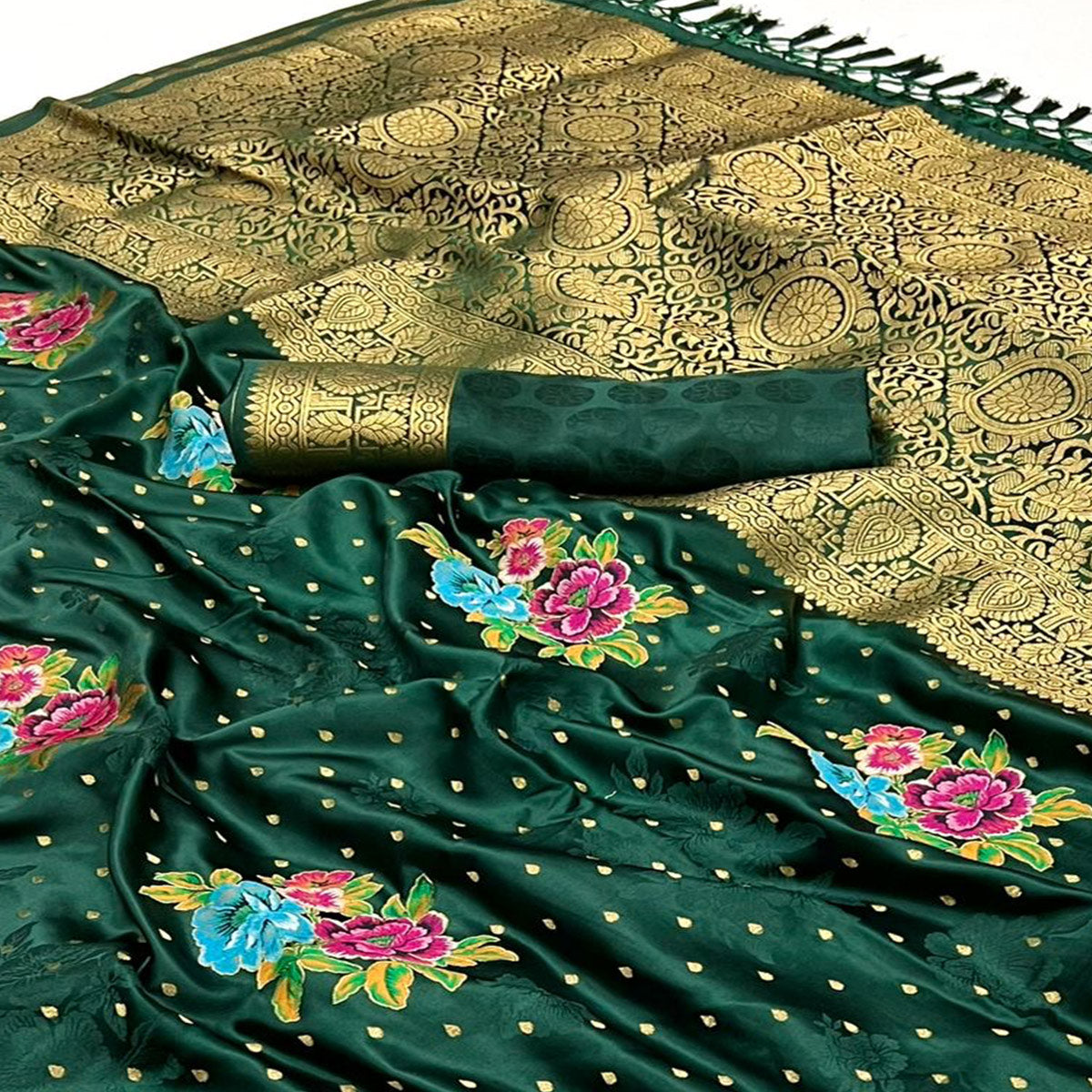 green-floral-woven-satin-saree-with-tassels-3