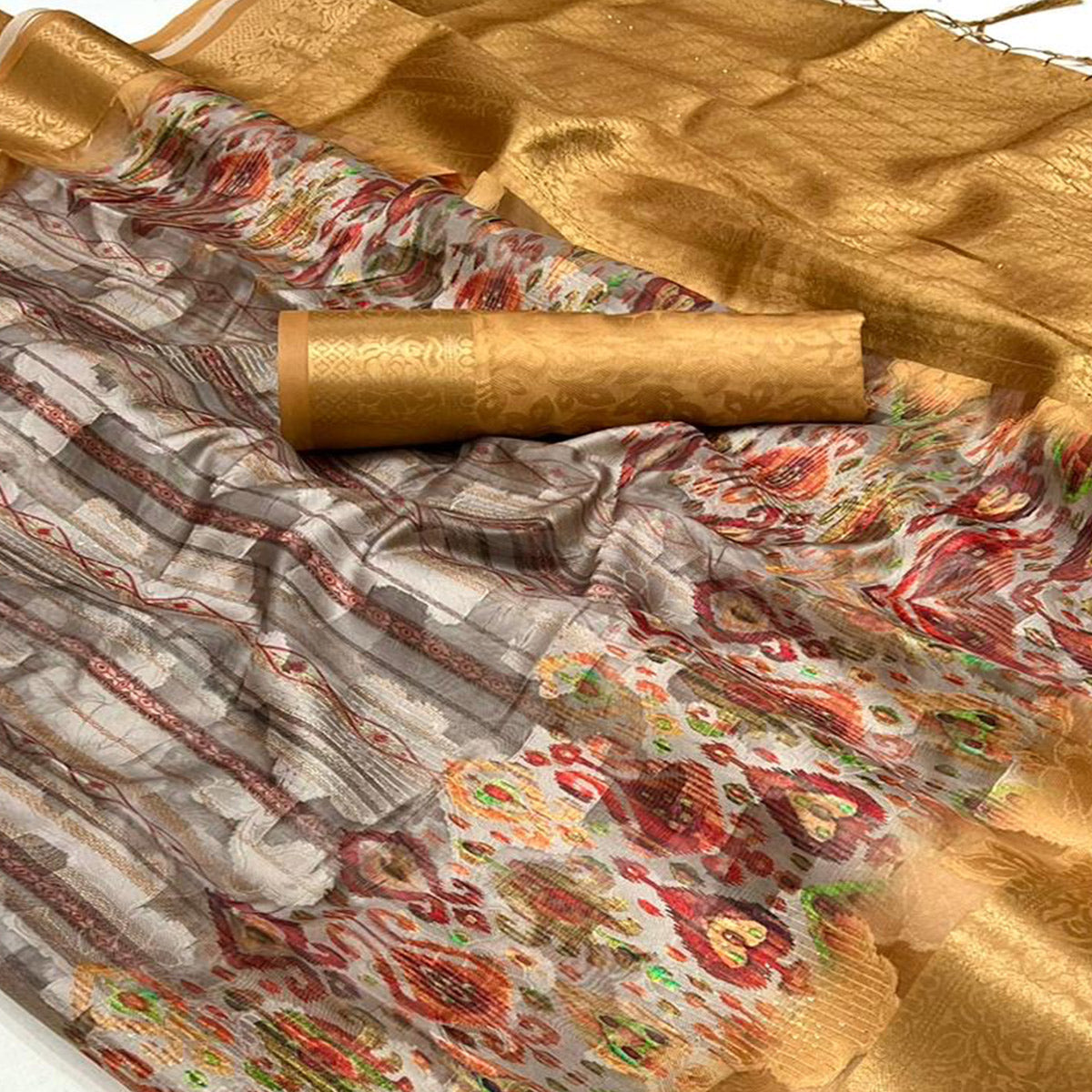 grey-floral-printed-brasso-saree-with-tassels