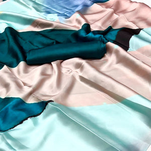 Multicolor Digital Printed Satin Saree