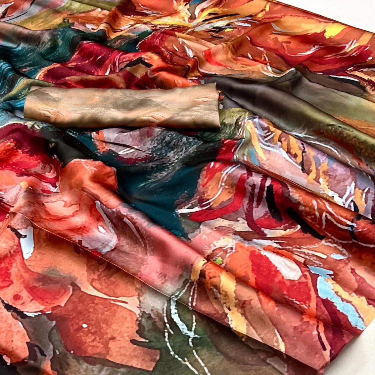 Multicolor Digital Printed Satin Saree