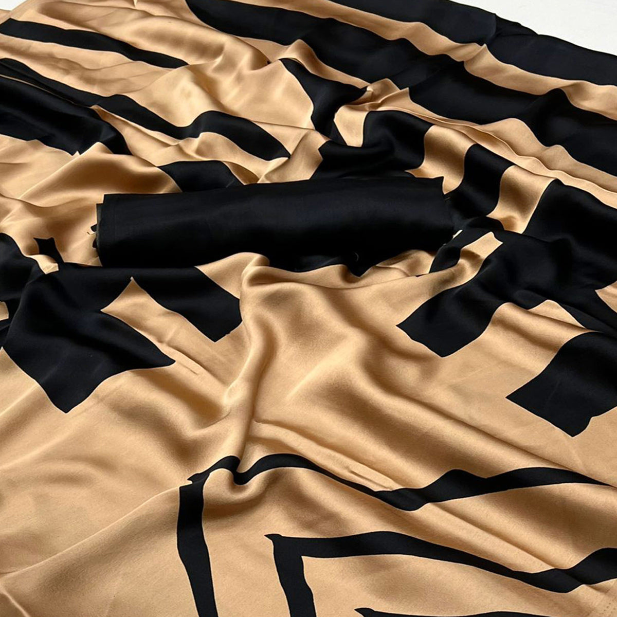 Chikoo Printed Satin Saree