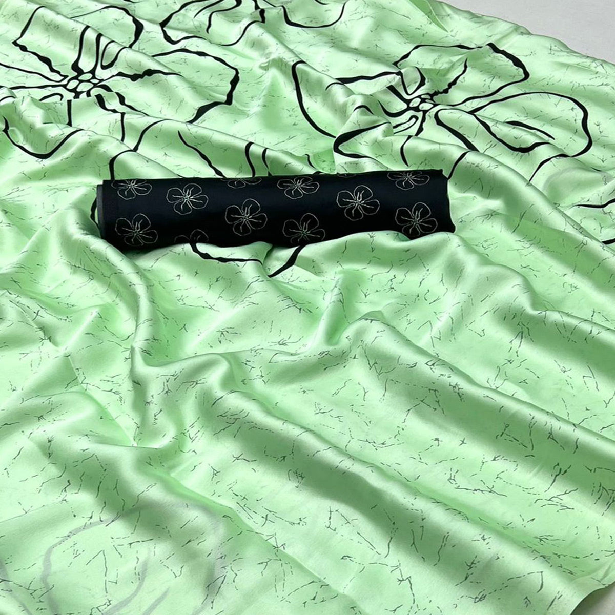 green-printed-satin-saree-1