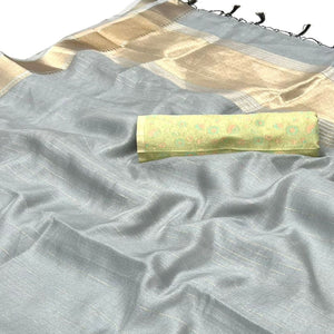 Grey Woven Zari Chiffon Saree