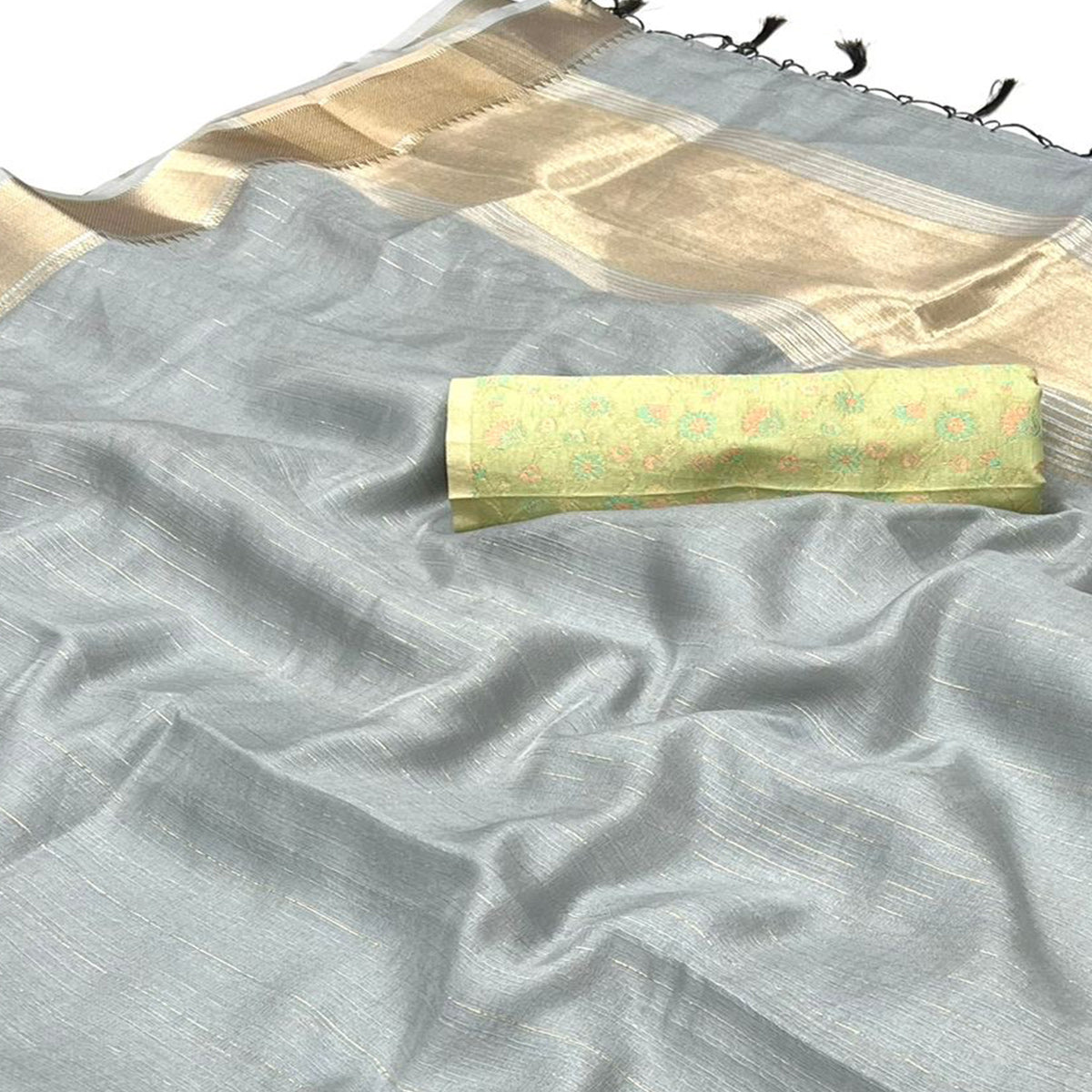 Grey Woven Zari Chiffon Saree