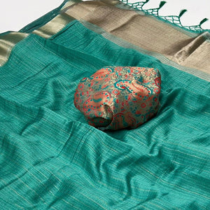 Rama Green Handloom Woven Chiffon Saree