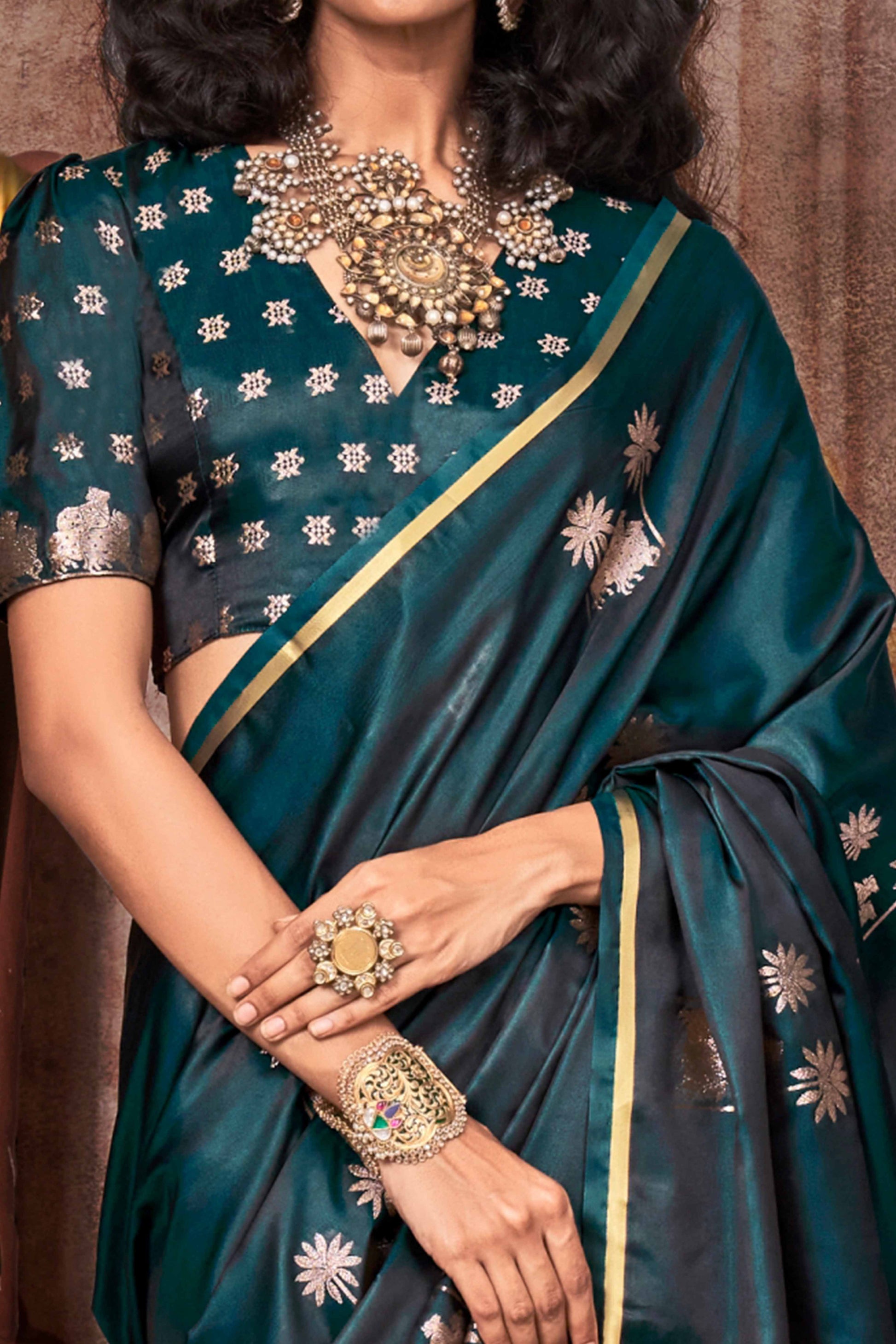 green-floral-zari-weaving-satin-saree