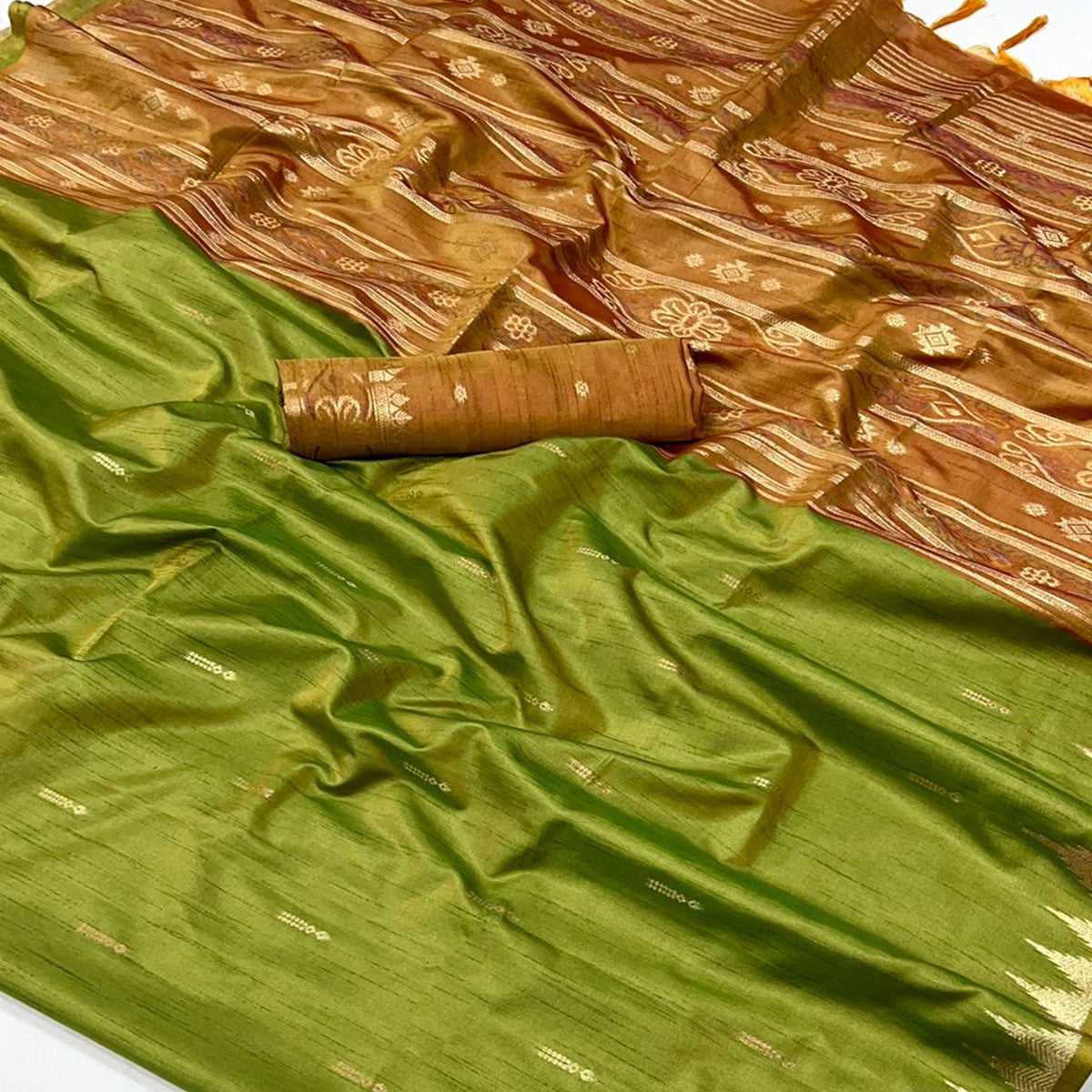 green-zari-work-woven-tussar-silk-saree-with-tassels