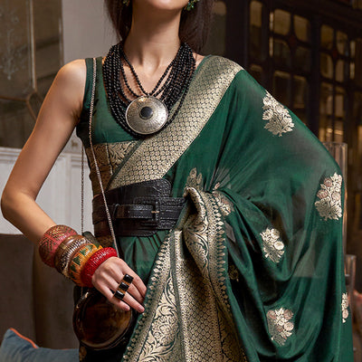 green-woven-georgette-saree-with-tassels