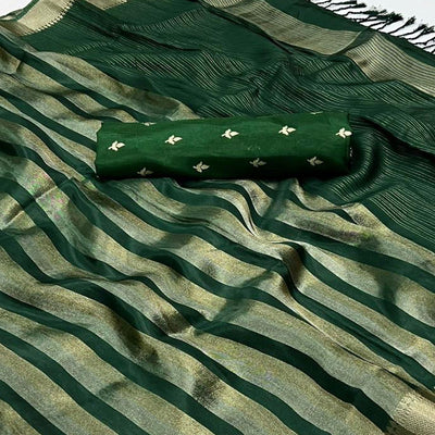 green-woven-viscose-saree-with-tassels