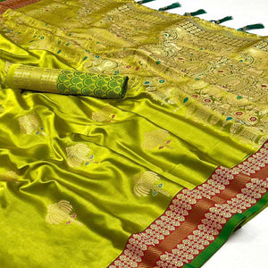 green-woven-satin-saree-with-tassels-3