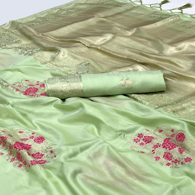 green-floral-woven-art-silk-saree-with-tassels-3