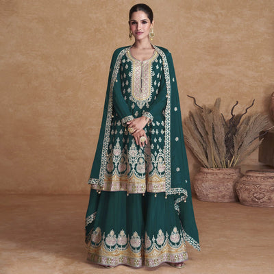 green-sequins-embroidered-georgette-semi-stitched-sharara-suit-1