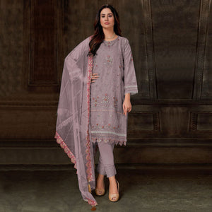 Mauve Floral Embroidered Georgette Pakistani Semi Stitched Dress Material