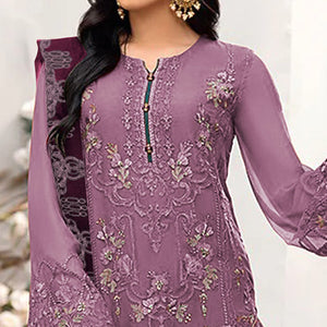 Mauve Floral Embroidered Georgette Semi Stitched Pakistani Suit