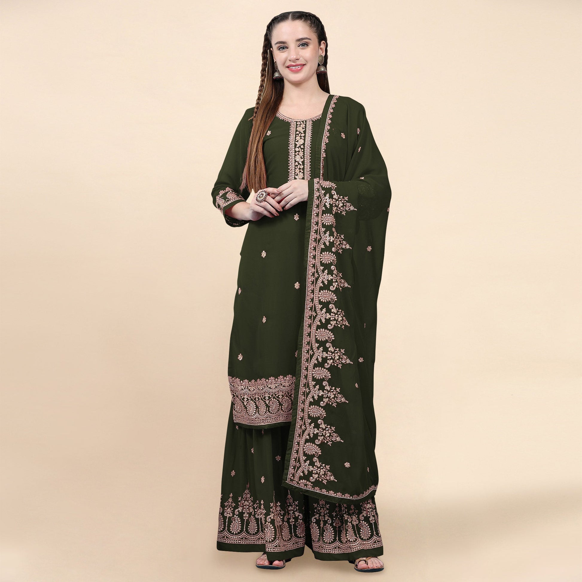 green-floral-embroidered-georgette-semi-stitched-suit-4