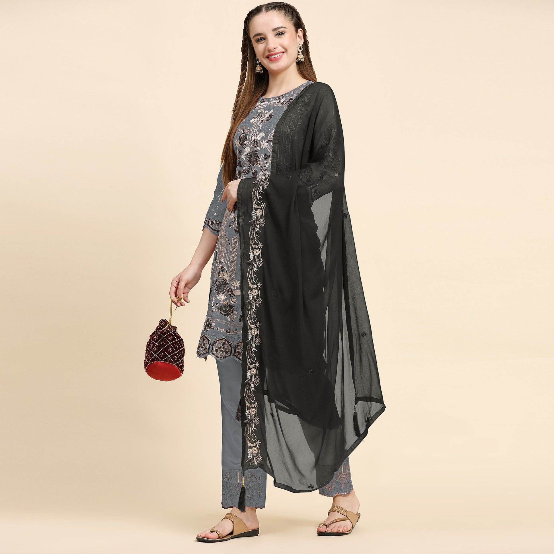 grey-floral-embroidered-georgette-semi-stitched-pakistani-suit