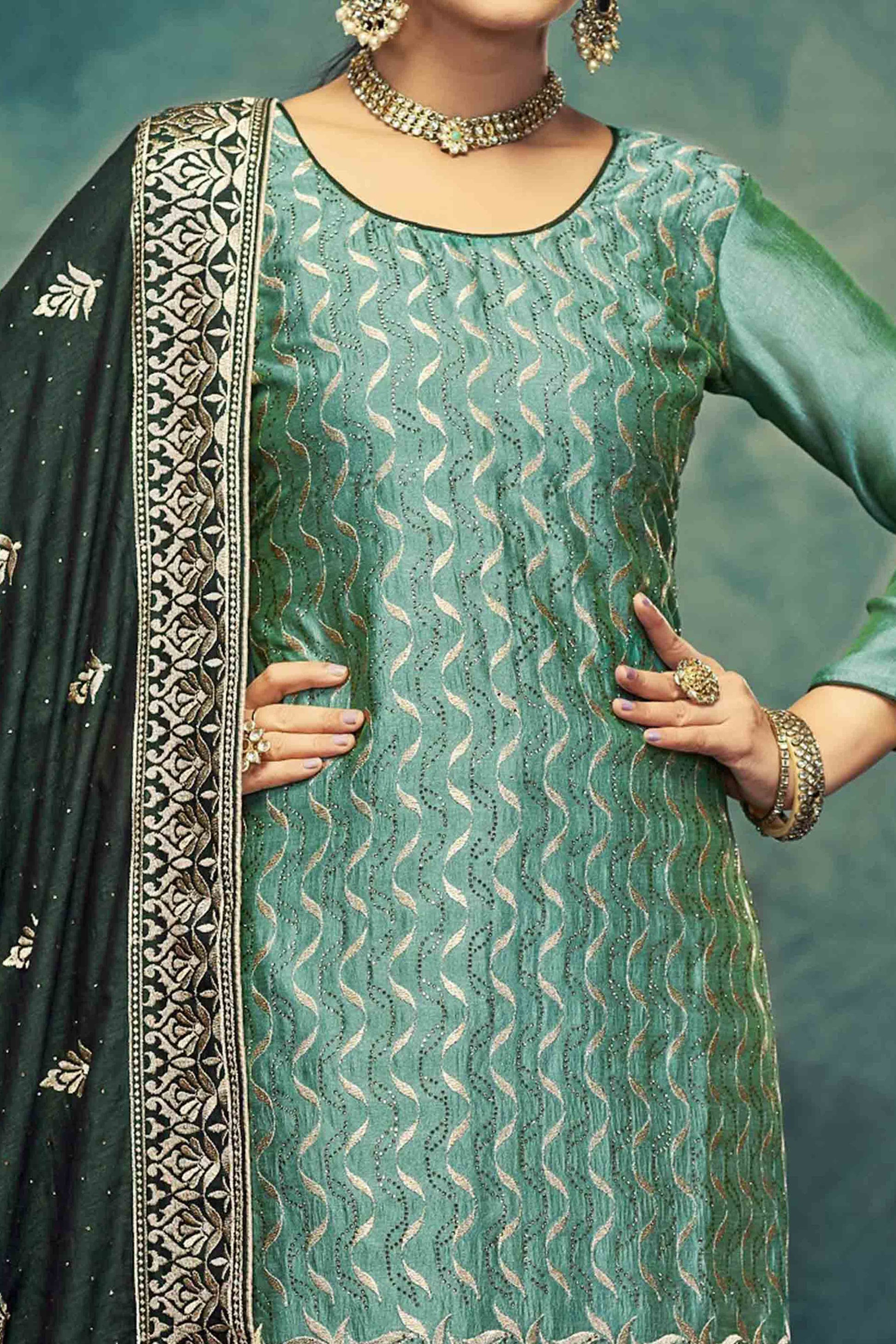 green-embroidery-with-swarovski-work-vichitra-silk-semi-stitched-suit