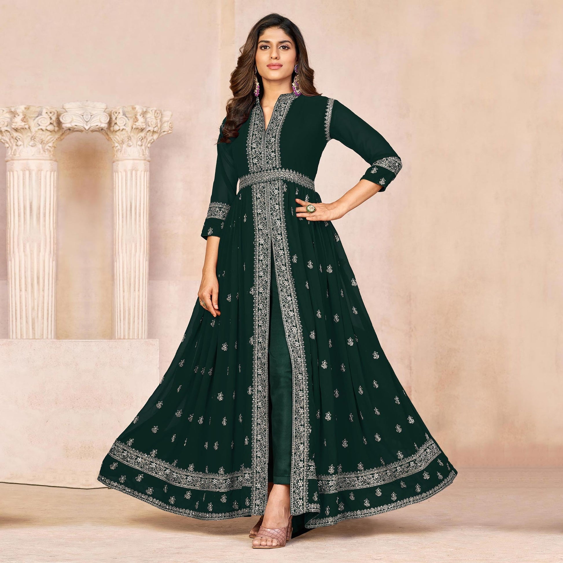 green-floral-embroidered-front-slit-semi-stitched-georgette-anarkali-suit