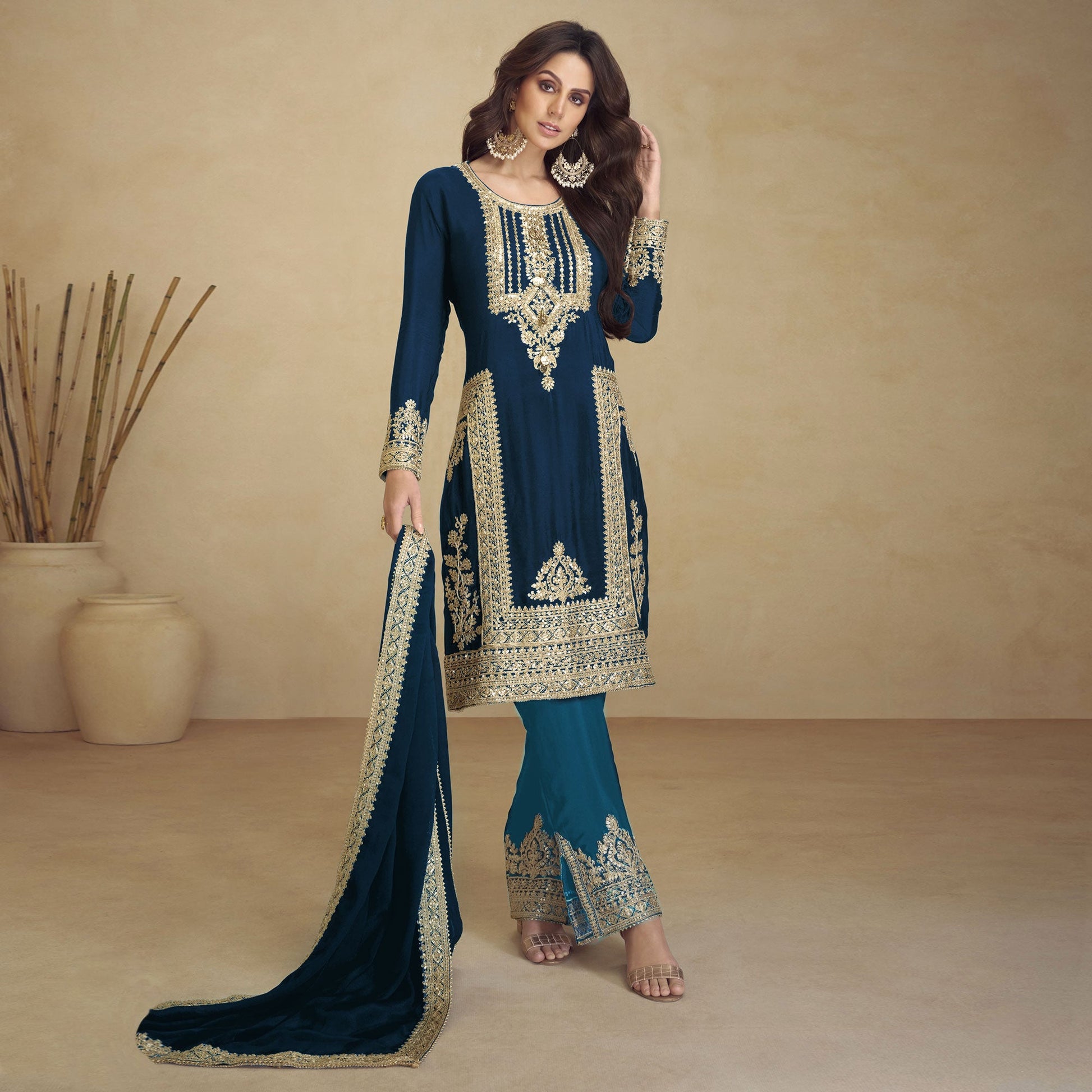 Morpich Floral Sequins Embroidered Georgette Semi Stitched Salwar Suit