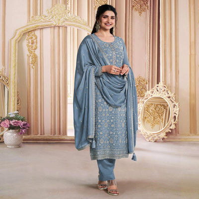 grey-embroidered-with-diamond-work-chinon-silk-semi-stitched-suit