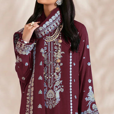Brick Red Floral Embroidered Georgette Semi Stitched Pakistani Suit
