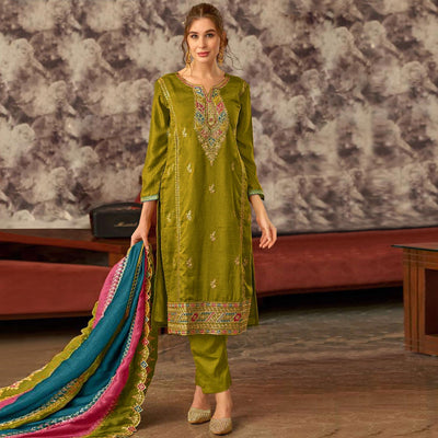 green-floral-embroidered-vichitra-silk-semi-stitched-pakistani-suit