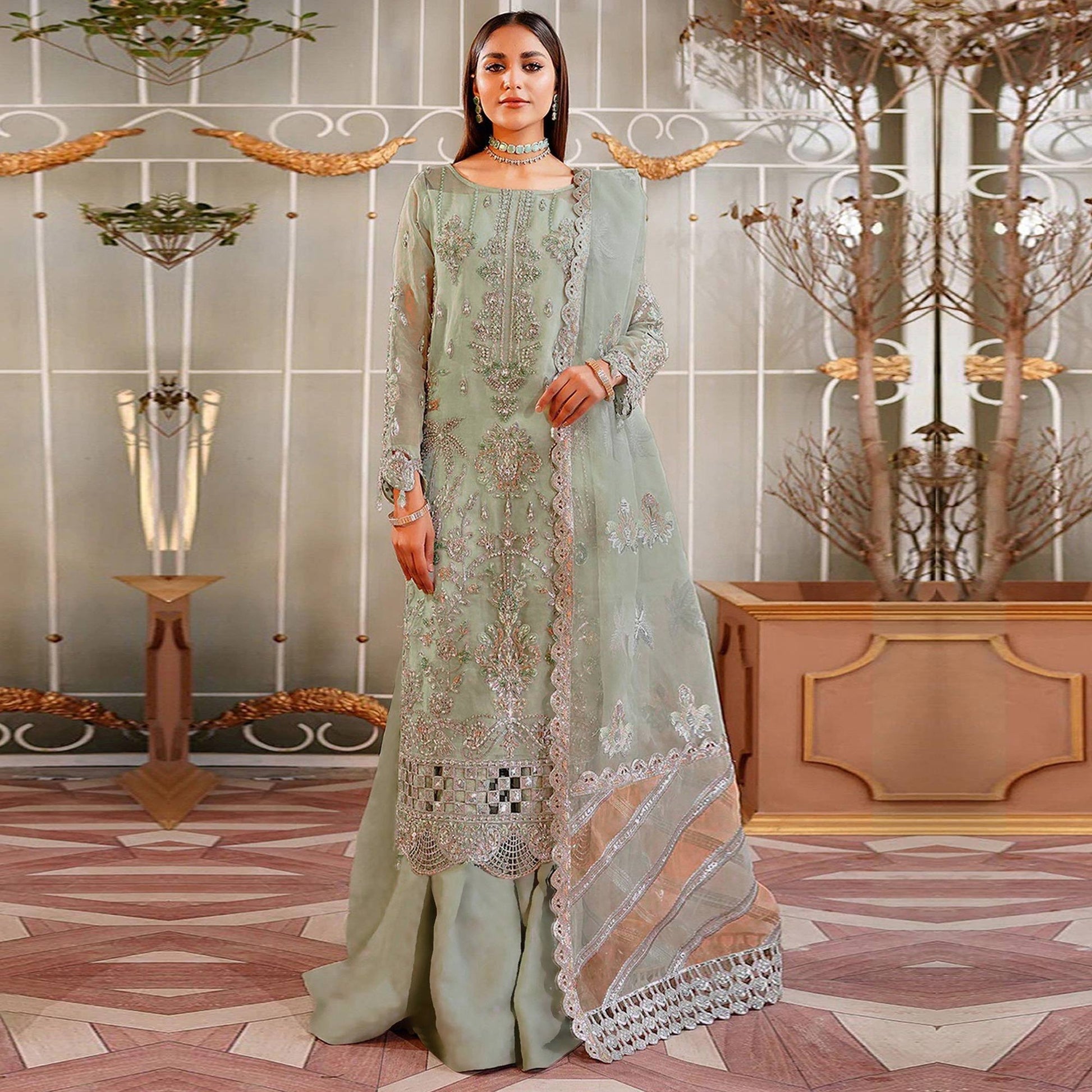 green-floral-sequins-embroidered-organza-semi-stitched-pakistani-suit