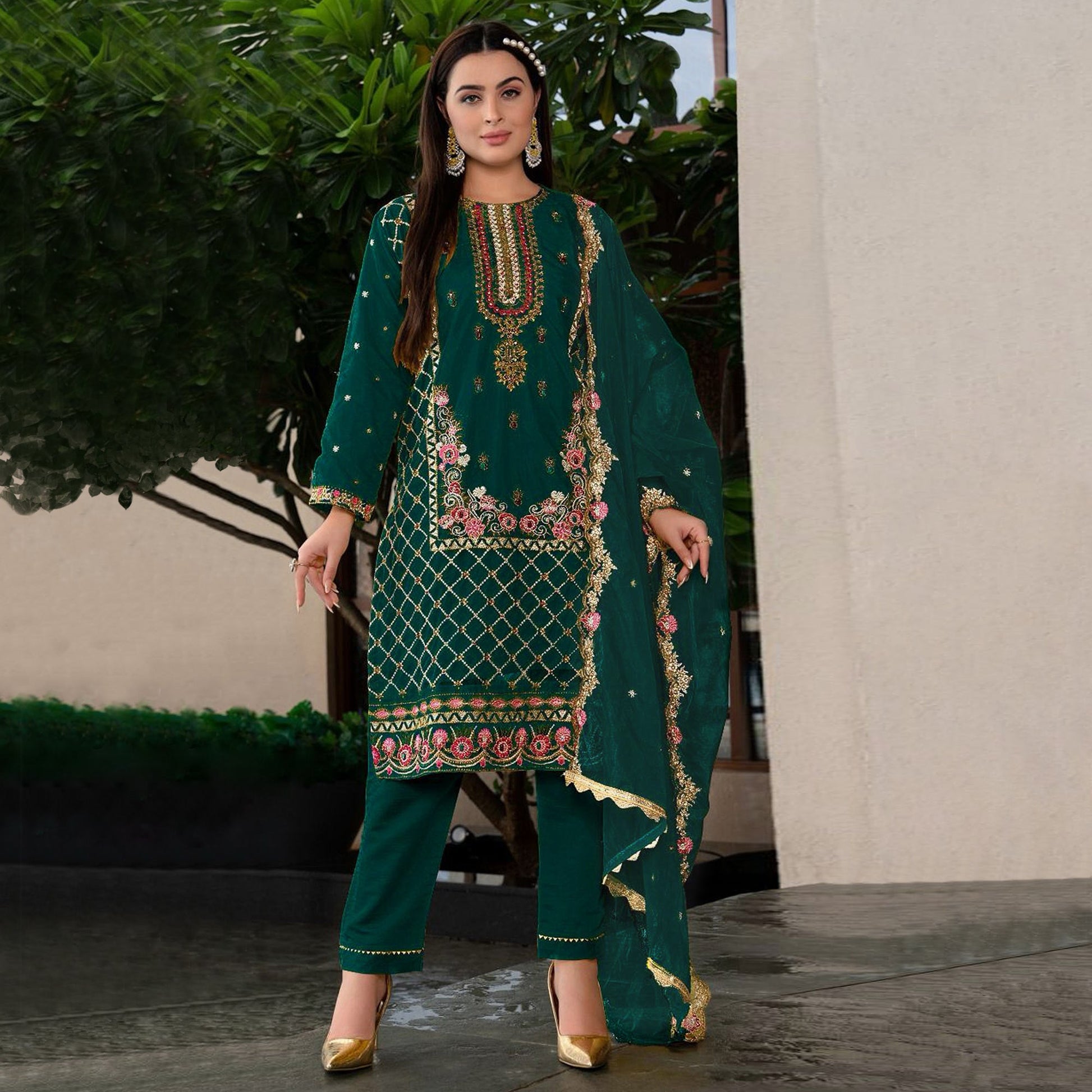 green-floral-sequins-embroidered-georgette-semi-stitched-pakistani-suit-1