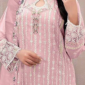 Light Pink Floral Embroidered Georgette Semi Stitched Pakistani Suit