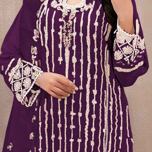 Dark Purple Floral Embroidered Georgette Semi Stitched Pakistani Suit