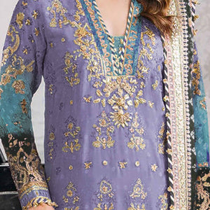 Lavender Digital Print With Sequins Embroidery Georgette Semi Stitched Pakistani Suit