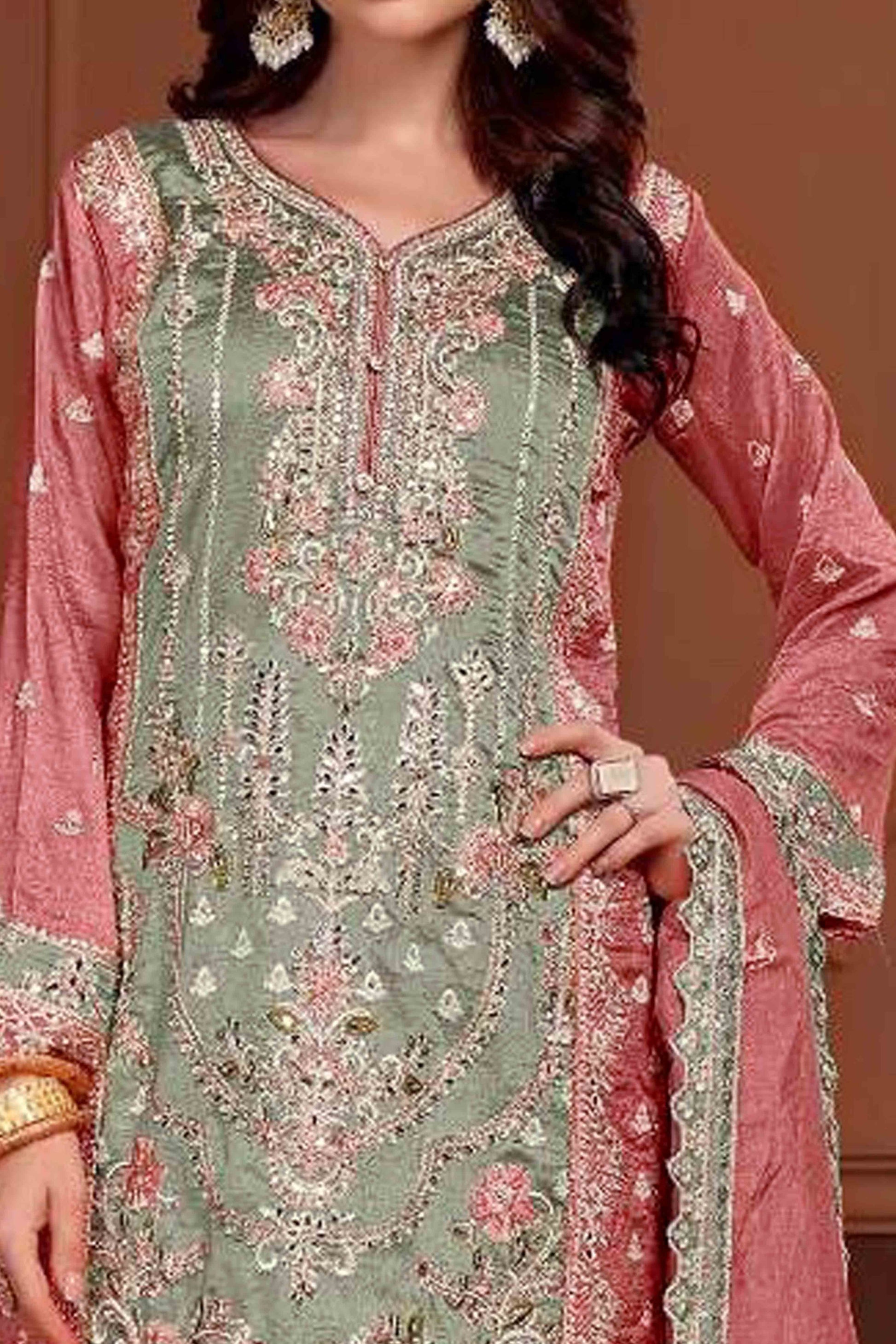 green-copper-rust-floral-sequins-embroidery-vichitra-silk-semi-stitched-pakistani-suit