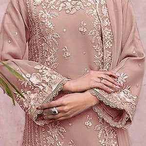 Dusty Peach Floral Embroidery Georgette Semi Stitched Pakistani Suit