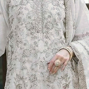 Cream Floral Sequins Embroidery Organza Semi Stitched Pakistani Suit